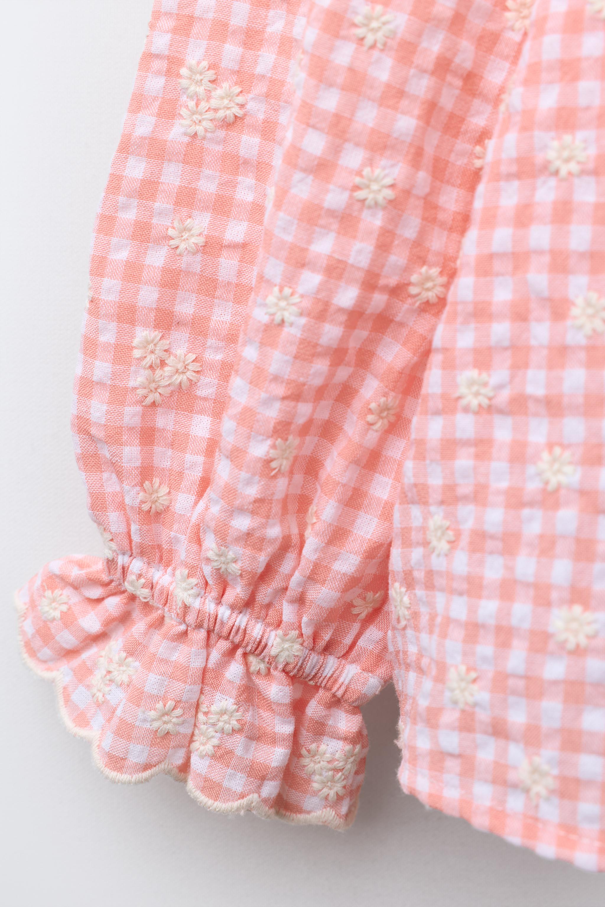 BLOUSE À CARREAUX VICHY ET FLEURS BRODÉES
