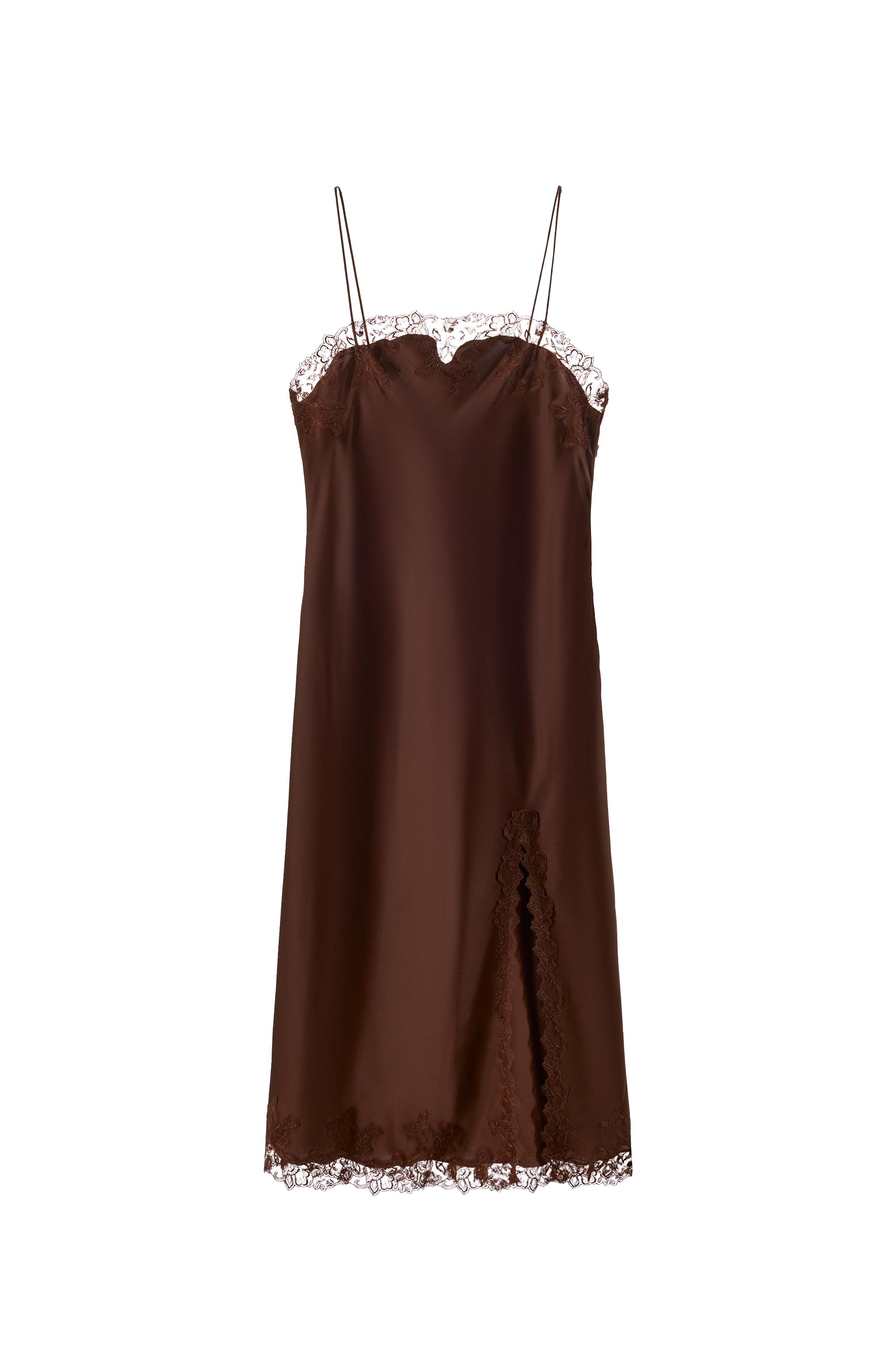 SATIN EFFECT LACE MIDI DRESS - Brown | ZARA United States SATIN EFFECT LACE MIDI DRESS - Brown | ZARA United States