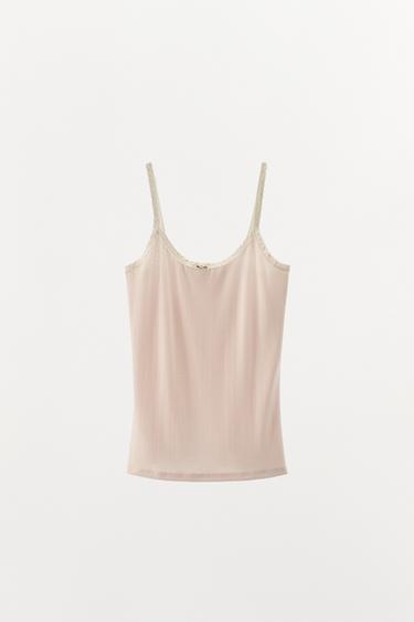 POINTELLE LACE STRAPPY TOP - Pale pink by Zara