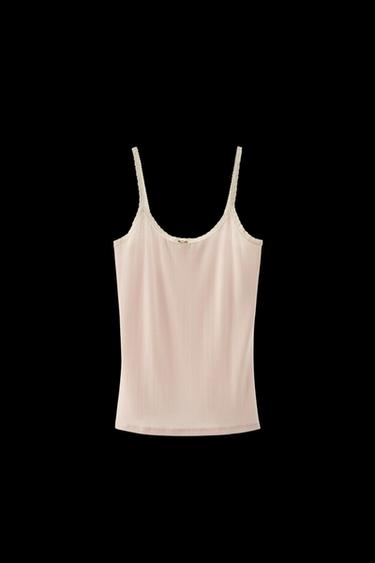 Zara POINTELLE LACE STRAP TOP - Pale pink - Image 0