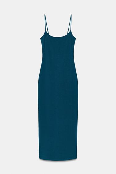 ROBE MI-LONGUE À BRETELLES - Bleu canard de Zara - Image 6