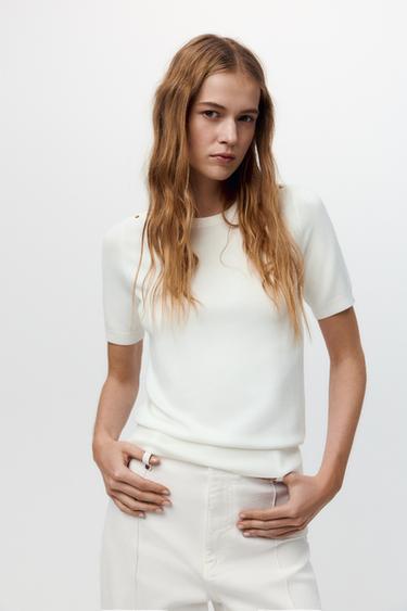 BASIC PLAIN KNIT SWEATER - Oyster-white by Zara - Image 0