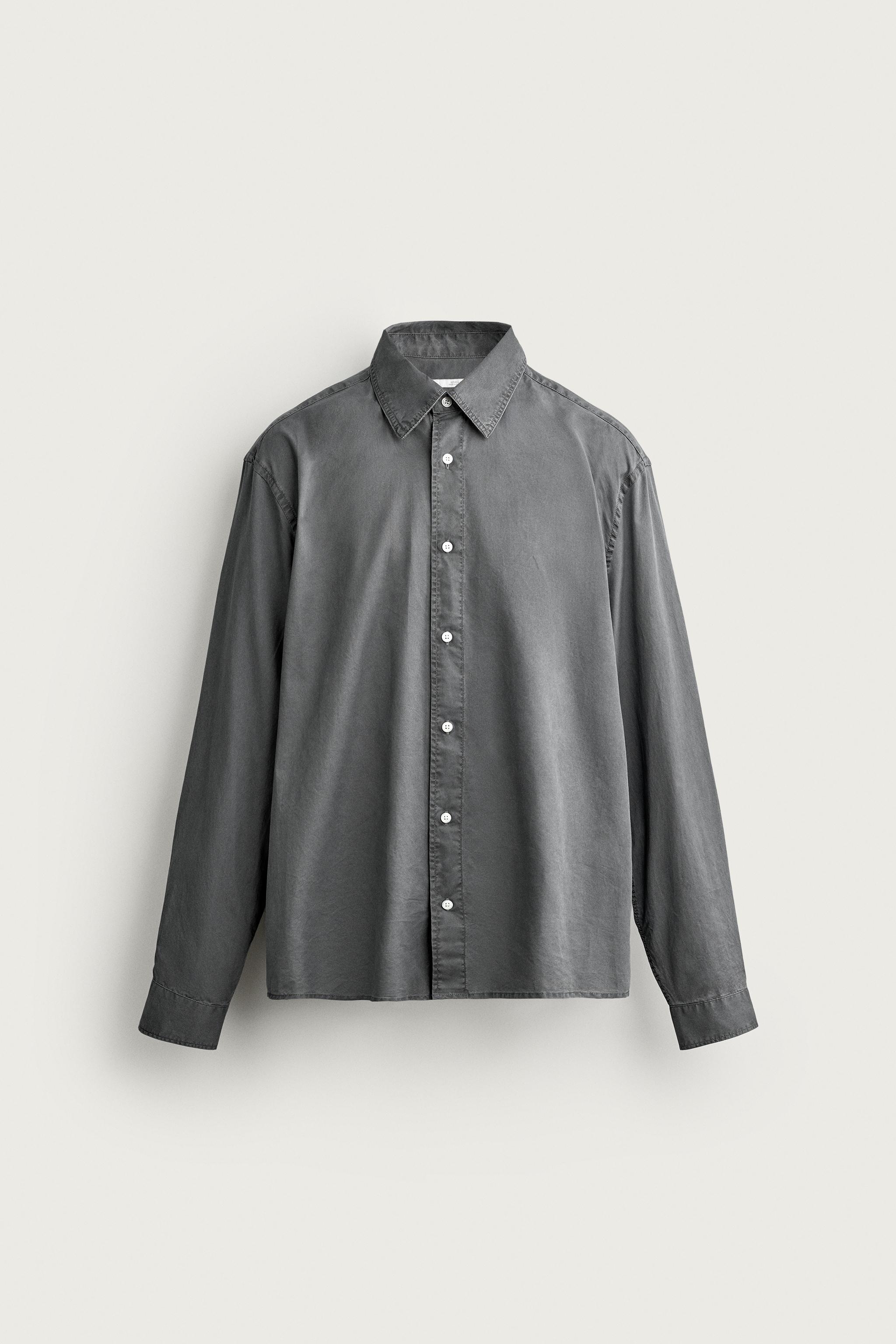 WASHED RELAXED-FIT SHIRT — Charcoal