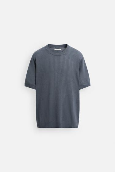T-SHIRT POINT STRUCTURÉ - Gris / Bleu de Zara - Image 5