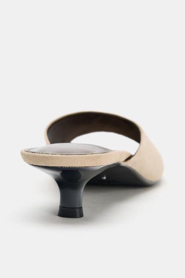 SUEDE KITTEN HEEL SANDALS - Beige by Zara - Image 4