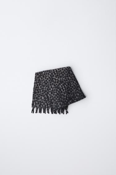 ANIMAL PRINT SCARF WITH FRINGING - Grey marl by Zara