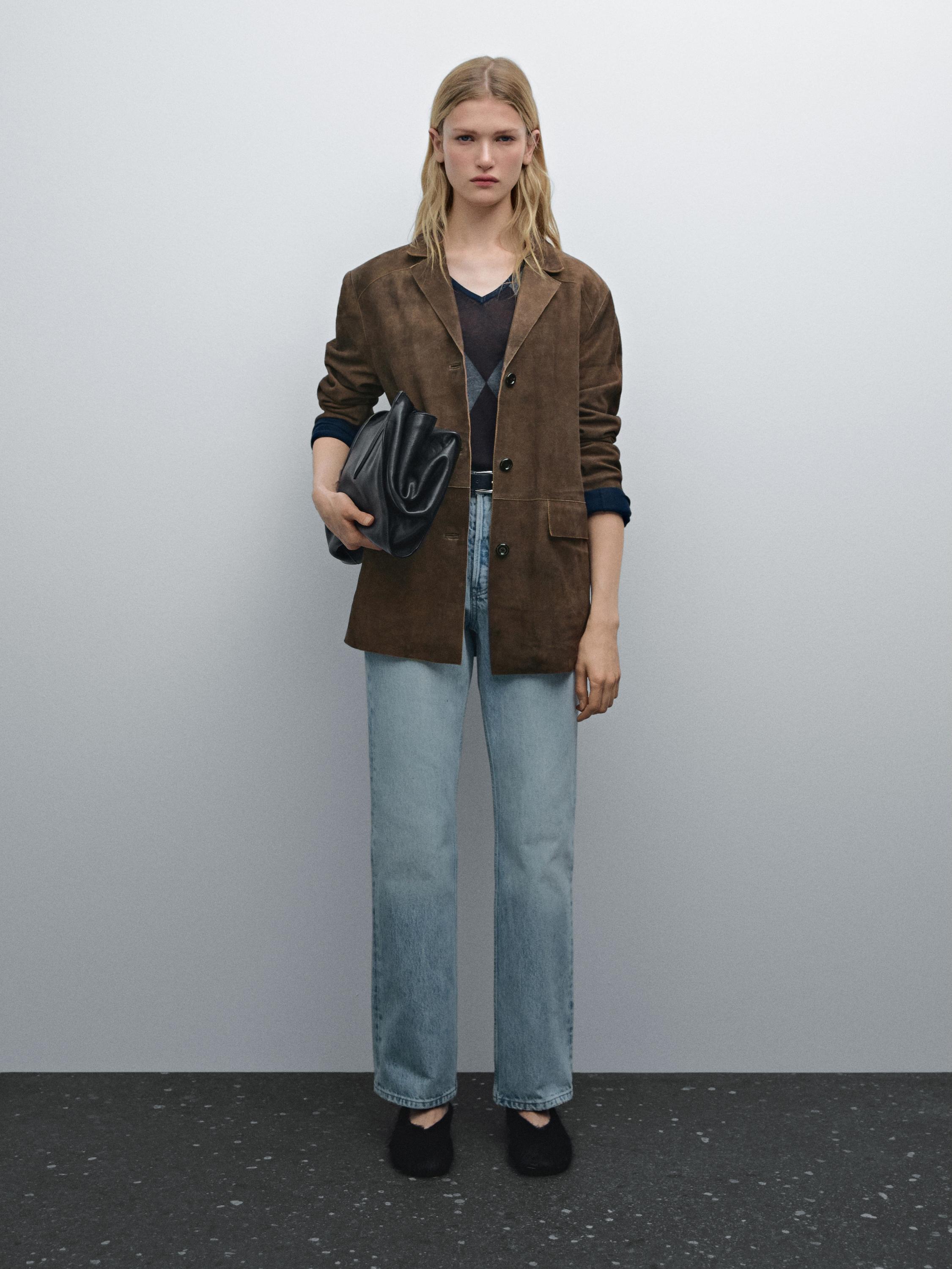 Suede leather blazer with pockets - Brown | ZARA United States Suede leather blazer with pockets - Brown | ZARA United States