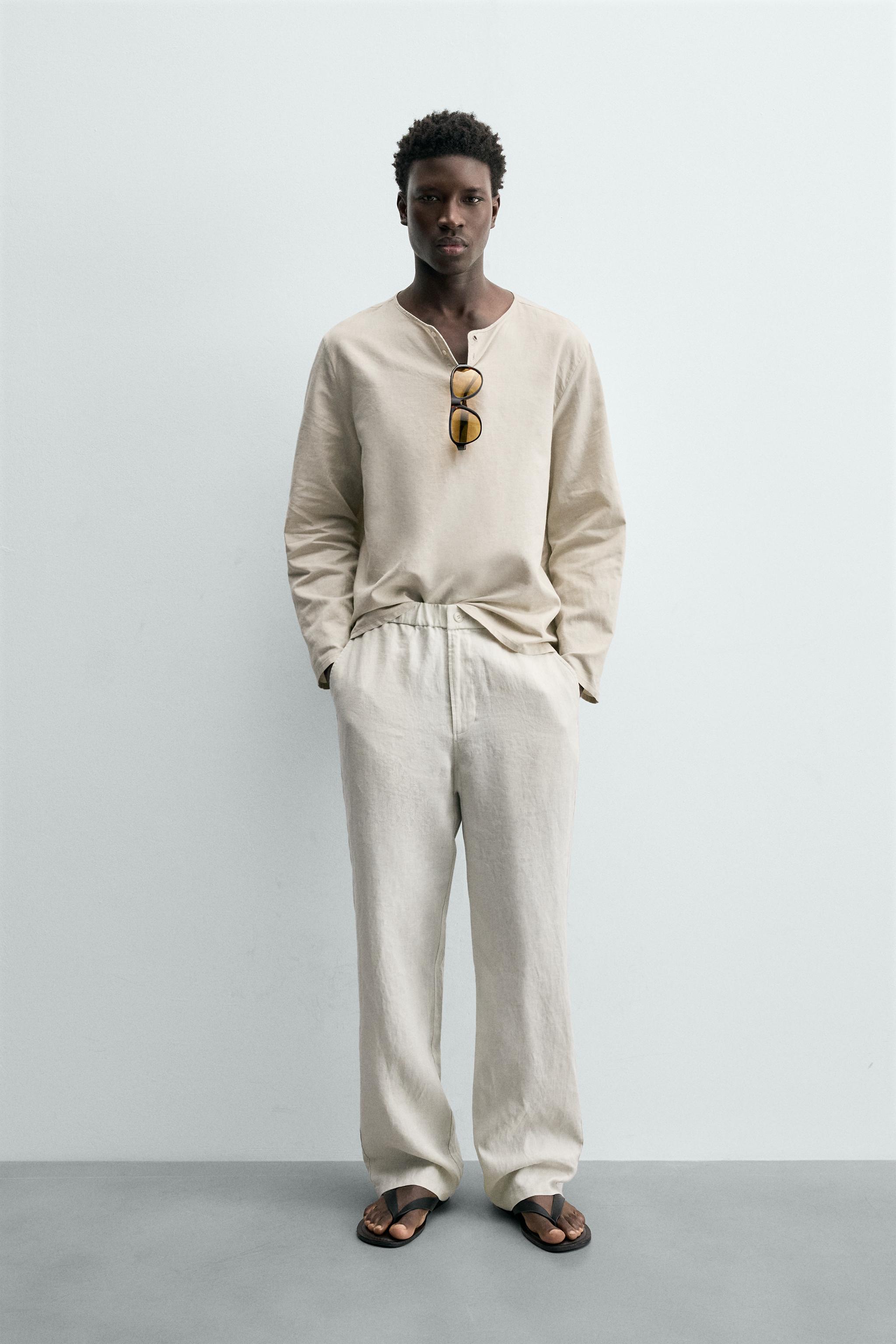 Zara REGULAR FIT %100 KETEN PANTOLON