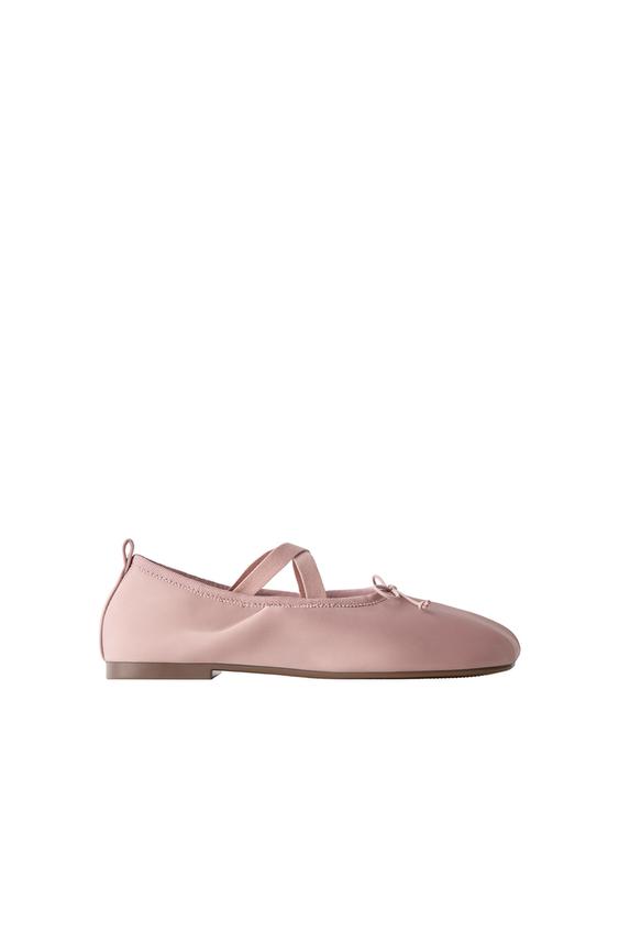 Zara SATIN BALLET FLATS - Pink - Image 0