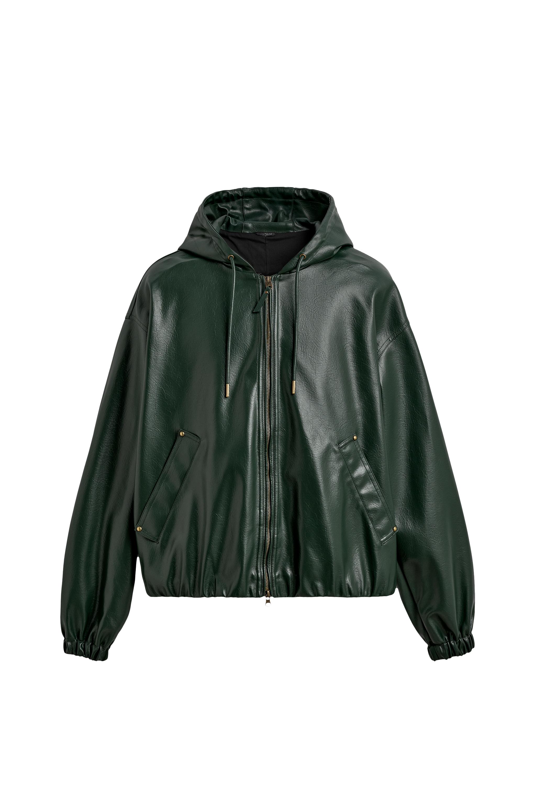 ZARA 緑 フェイクレザー フーテッド ジャケット パーカー BREATH ZARA