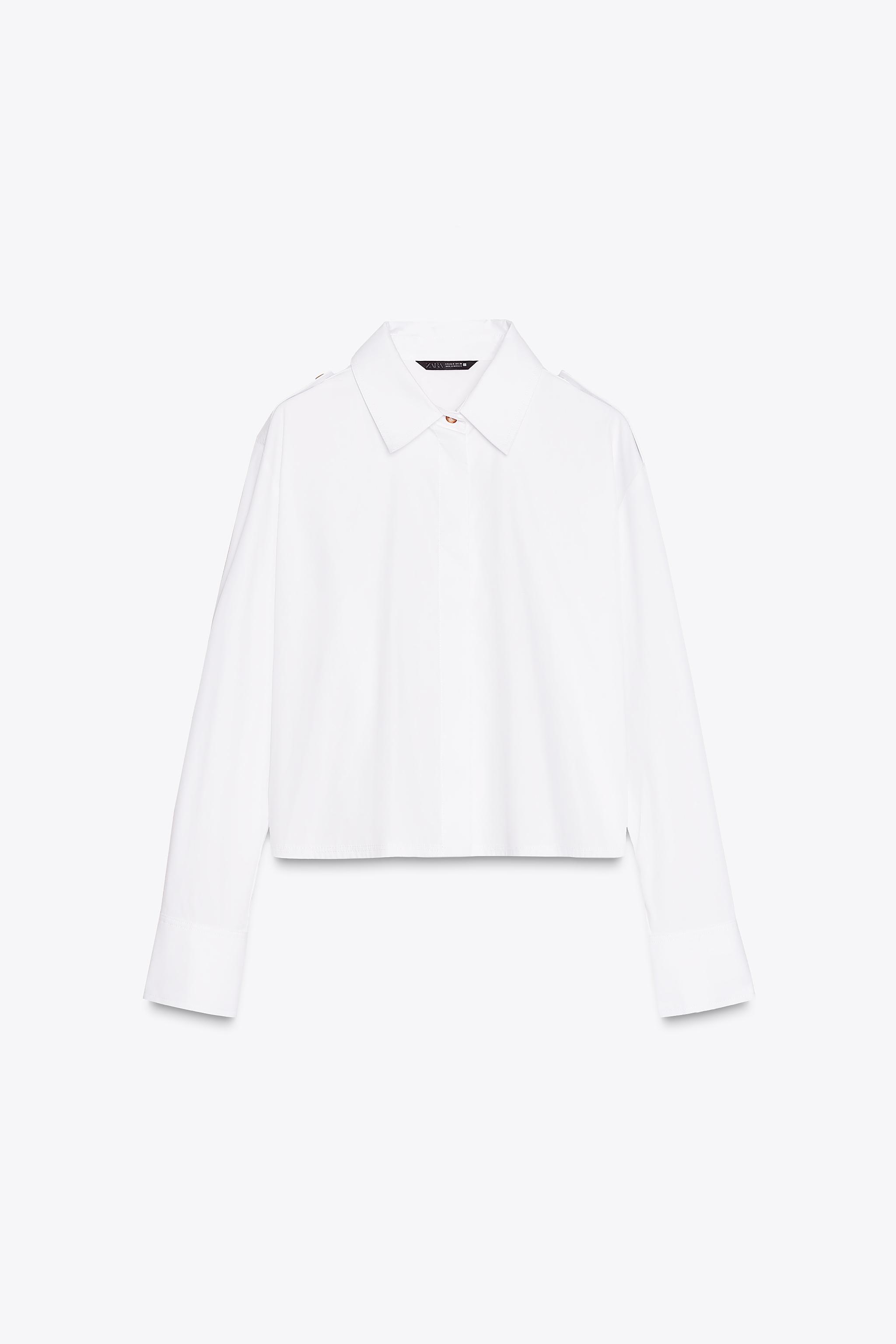 しろぽん CROPPED POPLIN SHIRT - White | ZARA United States