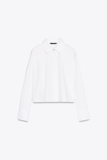SHORT POPLIN SHIRT - White by Zara - Image 4