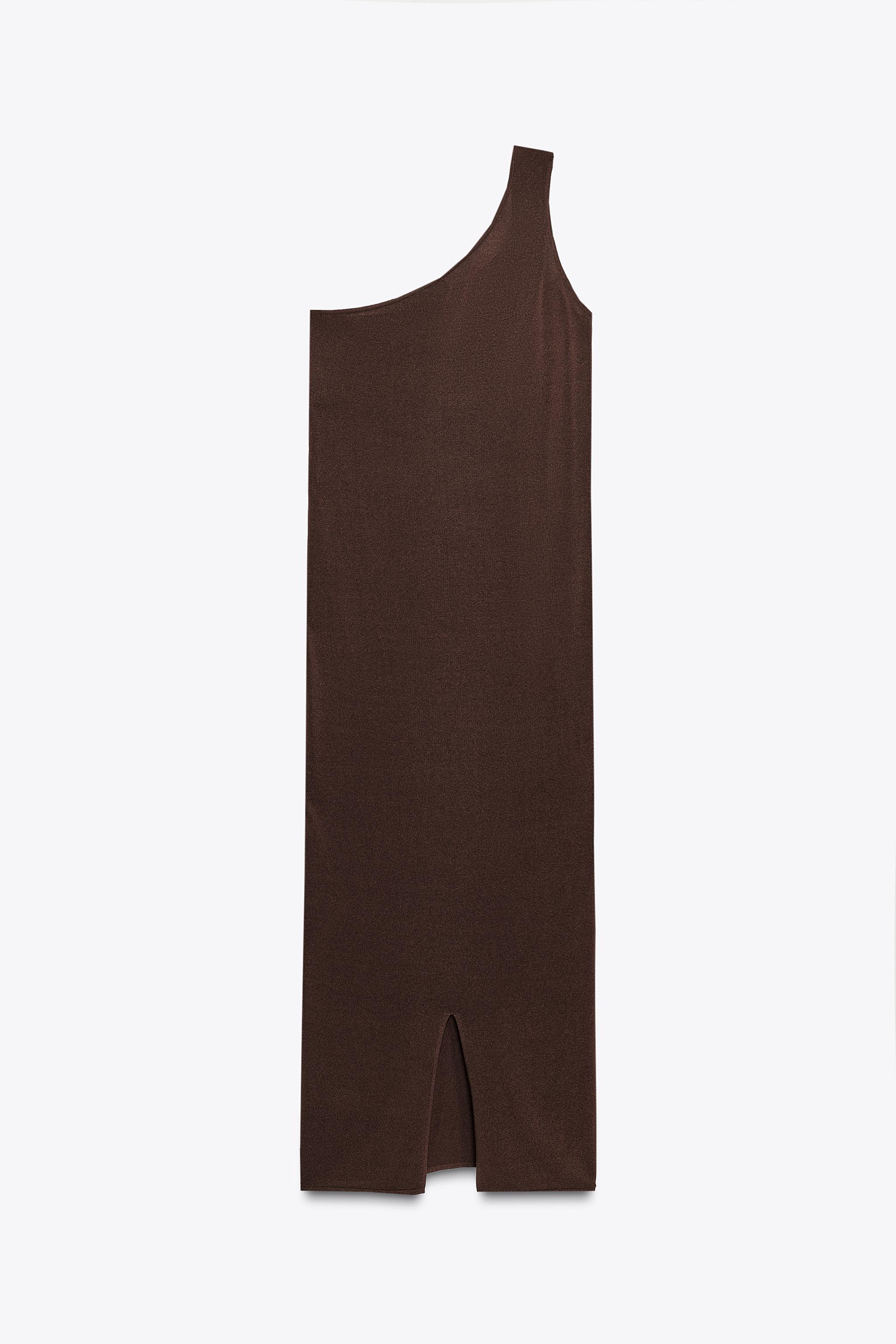 ASYMMETRIC KNIT MIDI DRESS WITH APPLIQUÉ