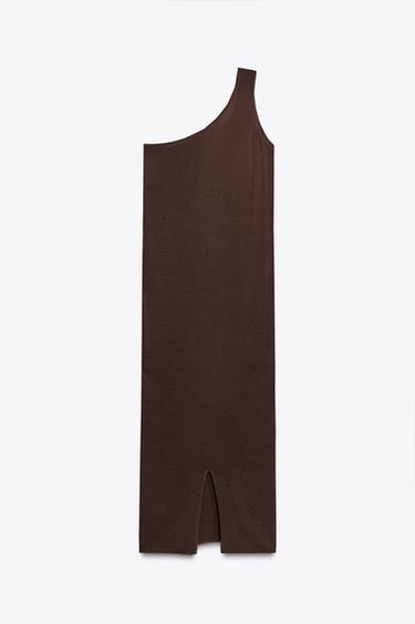 ASYMMETRIC KNIT MIDI DRESS WITH TRIM - Brown by Zara - Image 6