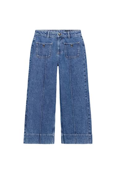 Zara Z1975 HIGH-RISE CULOTTE JEANS - Mid-blue