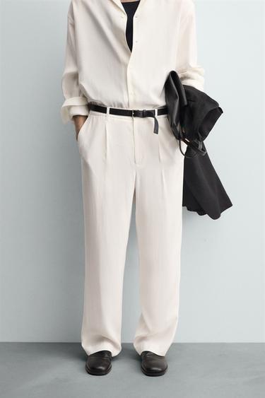PANTALON COUPE DÉCONTRACTÉE PLIS - Blanc de Zara - Image 1