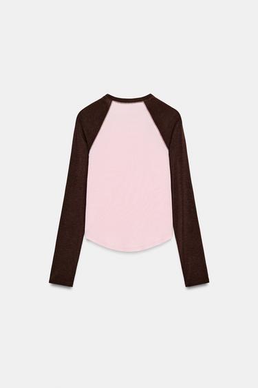 Zara CONTRASTING RAGLAN T-SHIRT - Khaki