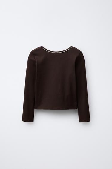 Zaras RIBBAD TRÖJA MED SMYCKEN - Brun