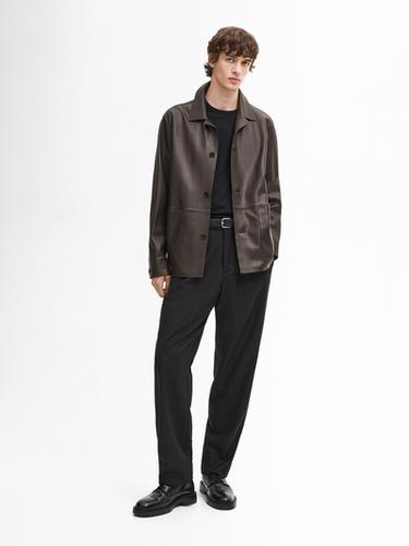 Chaqueta bolsillos plastrón piel napa - Marrón oscuro de Zara - Imagen 0