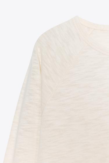 T-SHIRT MANCHES RAGLAN EN COTON - Sable / Chiné de Zara - Image 6