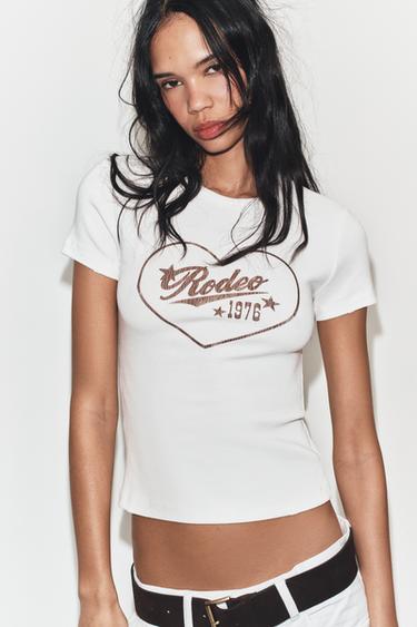 SHORT SLEEVE SLOGAN T-SHIRT - White by Zara - Image 0