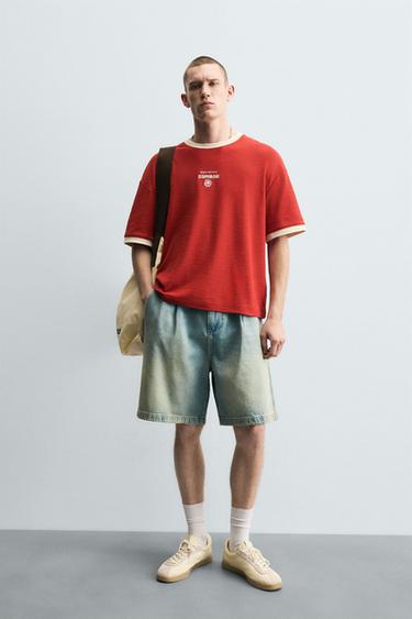 EMBROIDERED SLOGAN T-SHIRT - Red by Zara - Image 0