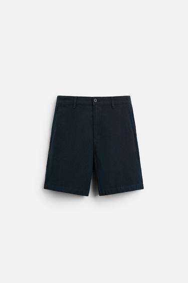 COTTON/LINEN BERMUDA SHORTS - Navy blue by Zara