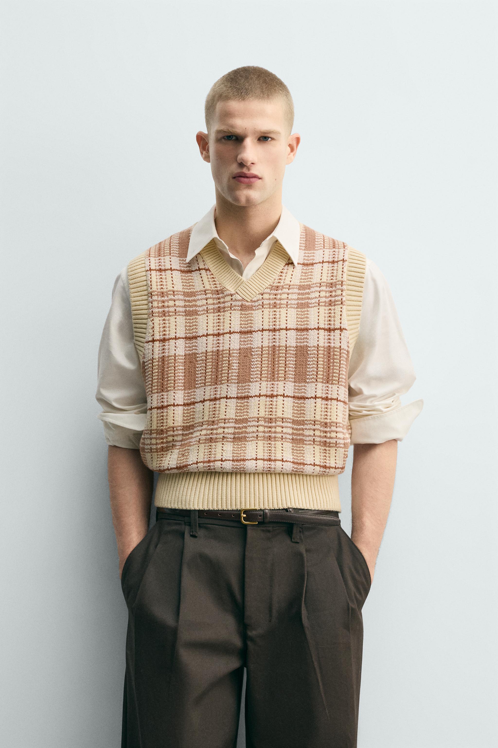 GILET EN MAILLE JACQUARD À CARREAUX