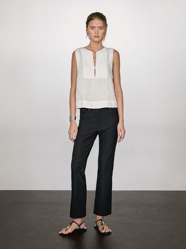 Zara 100% linen blouse with seam details - White