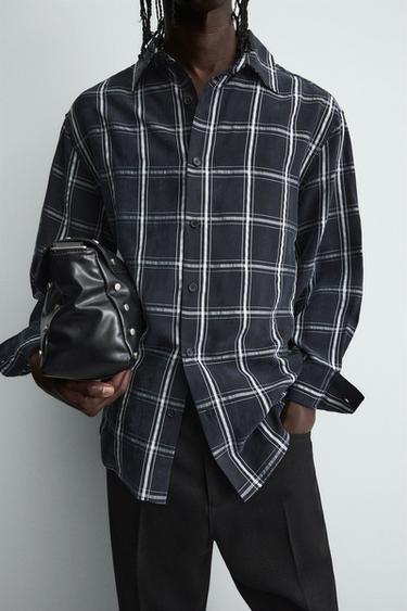 CHEMISE FLUIDE À CARREAUX - Bleu marine de Zara - Image 4