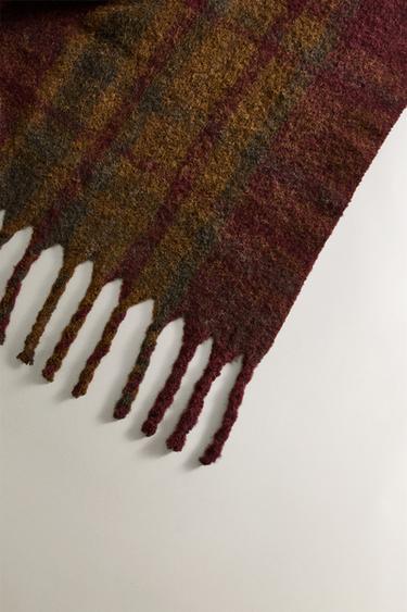 SOFT CHECK THROW WITH FRINGING - Brown by Zara - Image 1