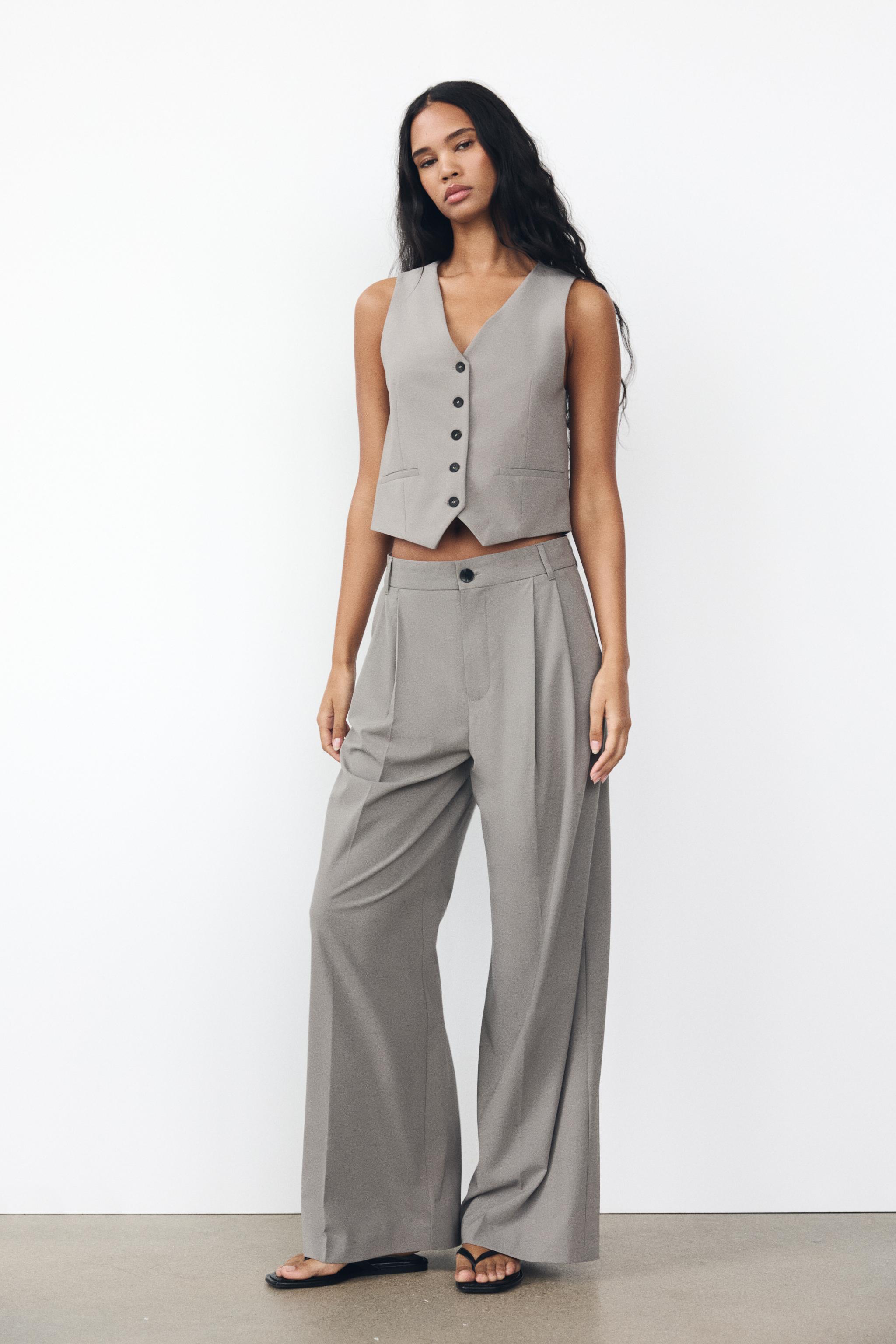 Zara pantalon tiro alto cinturon sale