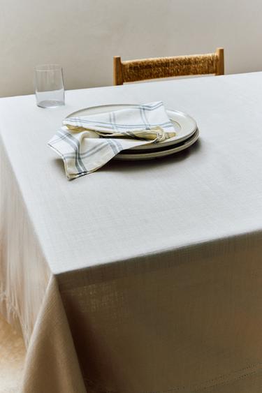 HEMSTITCHED COTTON TABLECLOTH - Grey by Zara