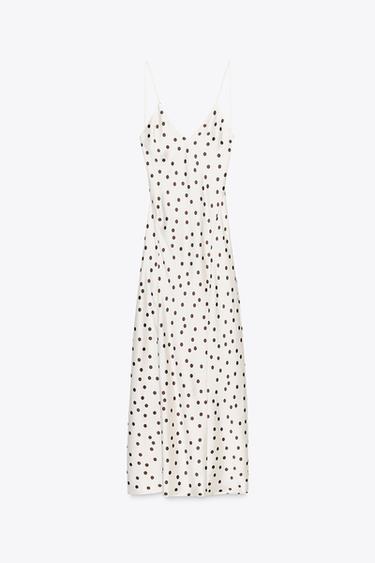 POLKA DOT SATIN MIDI DRESS - Ecru / Brown by Zara