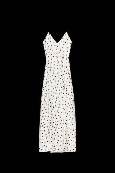 Zara SATIN POLKA DOT MIDI DRESS - Ecru / Brown - Image 0