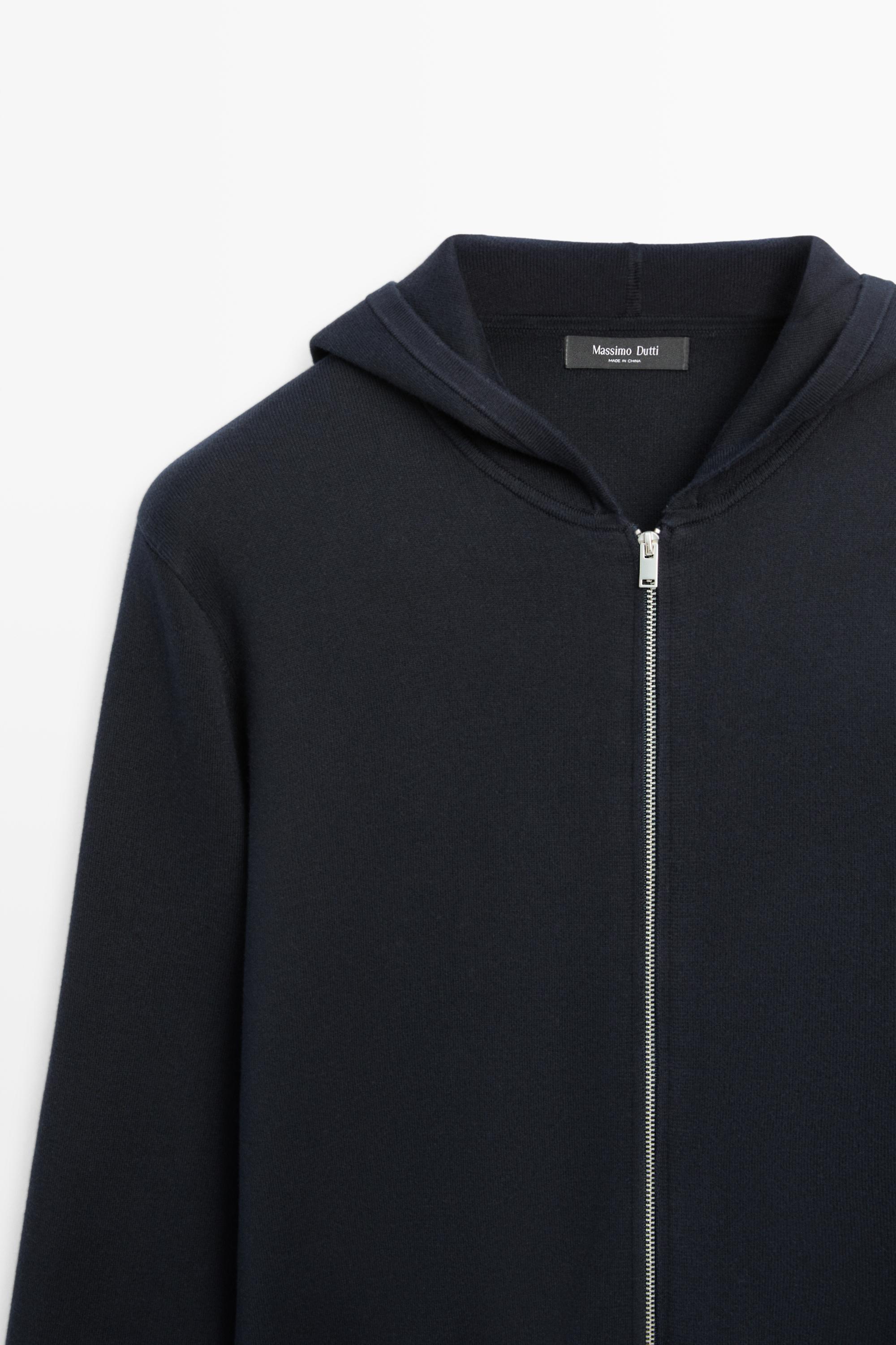 100% cotton hooded knit cardigan — Navy blue