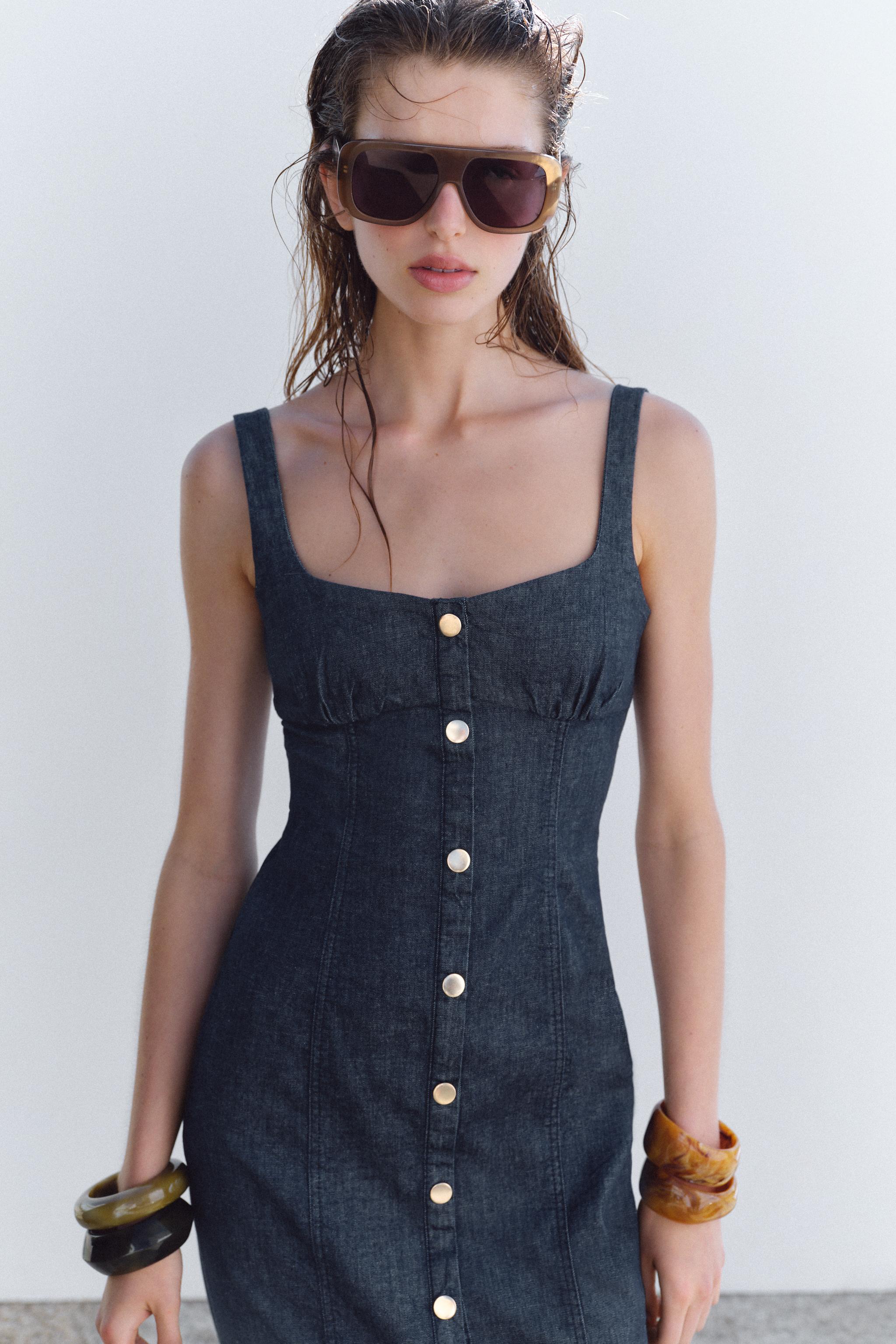 ROBE Z1975 MIDI EN DENIM À BRETELLES