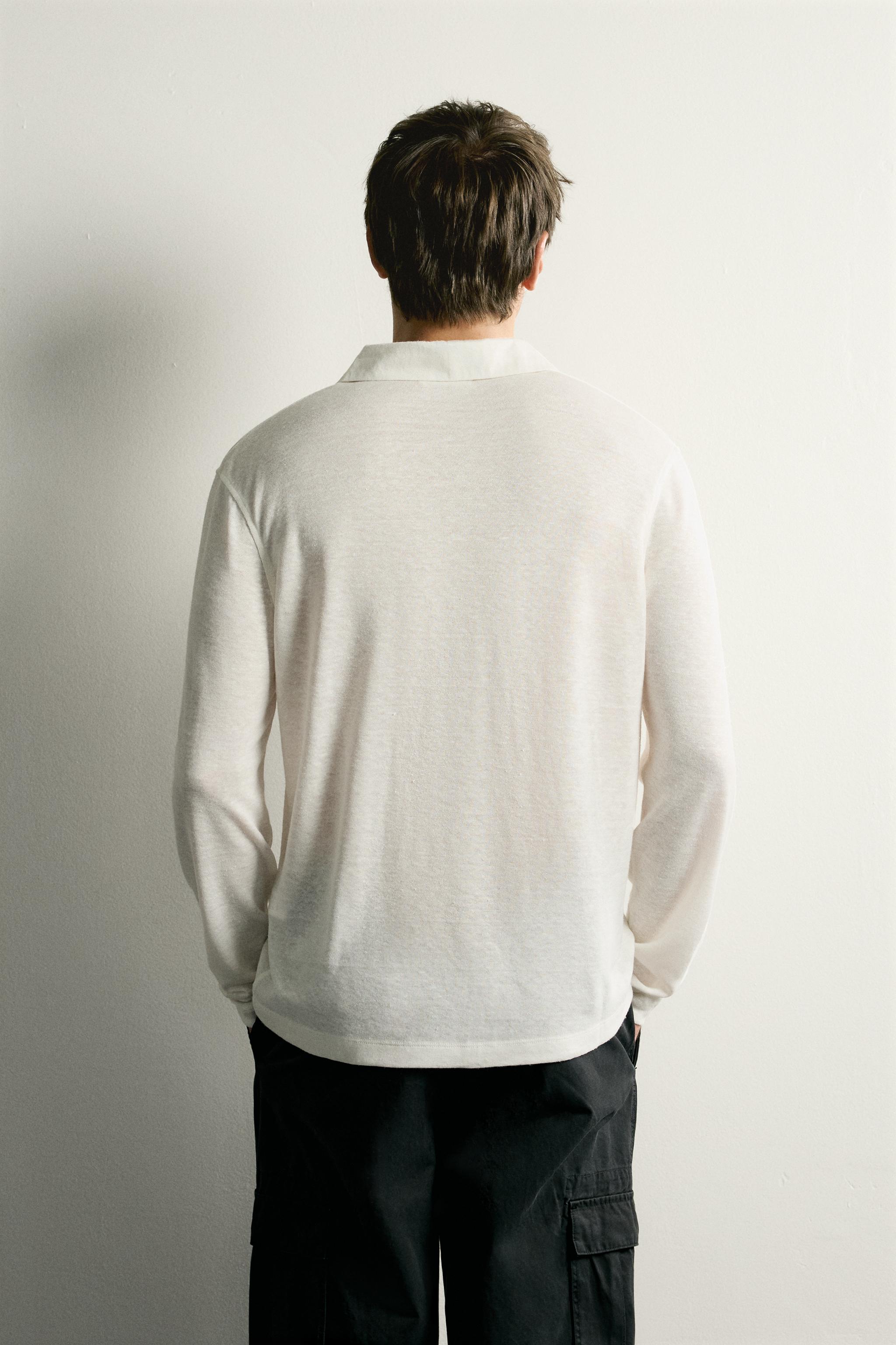 Мужские рубашки Zara HEMP-VISCOSE BLEND REGULAR FIT POLO — фото 3
