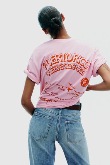 Zara WASHED EFFECT PRINTED T-SHIRT - Pink