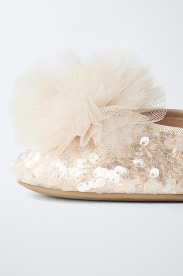 BALLERINES PAILLETTES AVEC POMPON - Blanc écru de Zara - Image 5