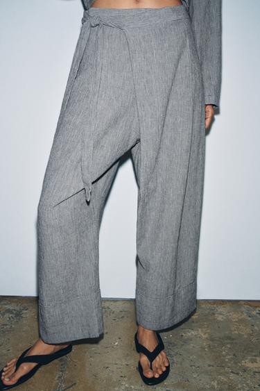 PANTALON PAREO PIED-DE-POULE ZW COLLECTION - Bleu / Blanc de Zara - Image 1