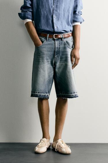RELAXED FIT DENIM BERMUDA SHORTS - Blue by Zara
