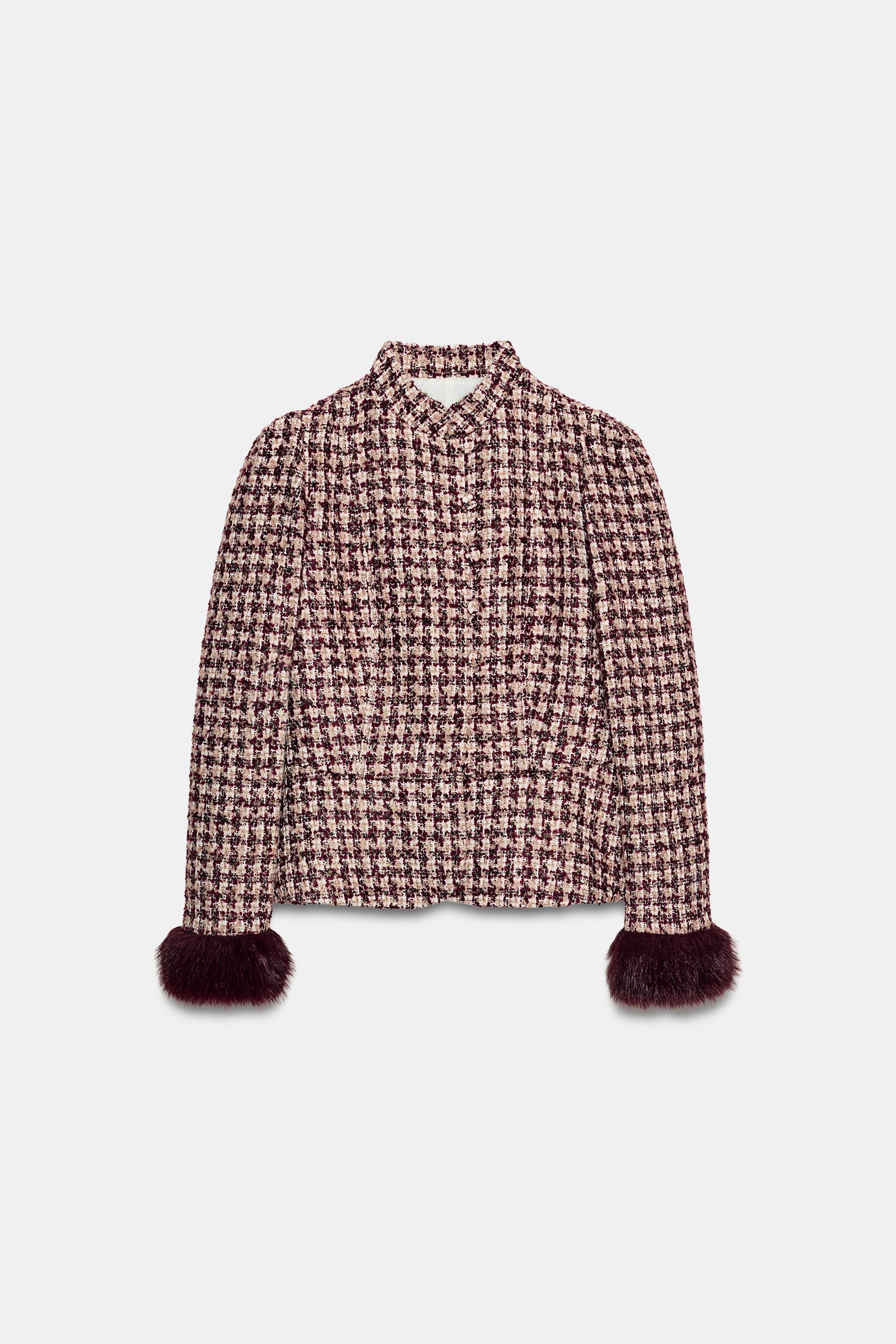 ZARA ザラ　フェイクファーカフスブレザー　新品、未使用 フェイクファーカフスブレザー - ボルドー/生成り | ZARA Japan / 日本