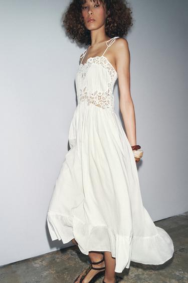 ZW COLLECTION CRINKLED EMBROIDERED DRESS - Ecru by Zara - Image 0