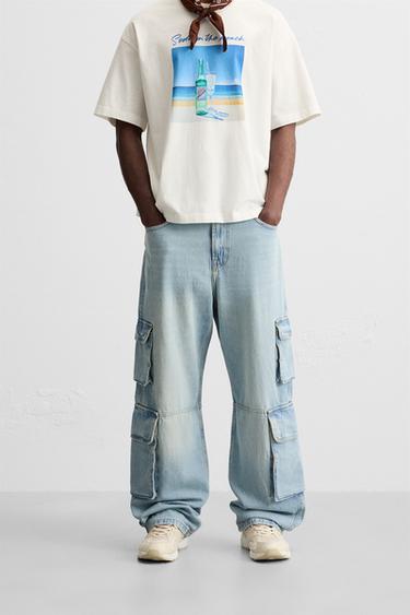 CARGO POCKET DENIM TROUSERS - Blue by Zara