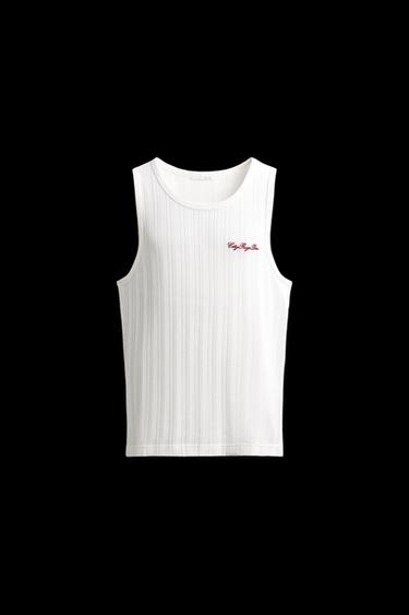 CAMISETA TANK RIB  BORDADO - Blanco roto de Zara - Imagen 0