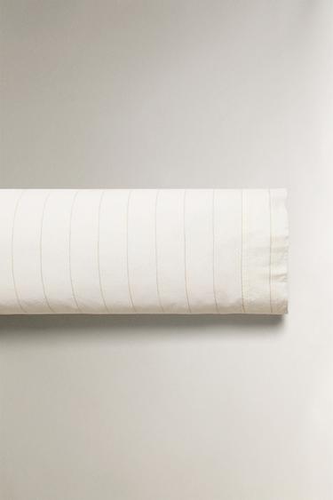 STRIPED COTTON LINEN PILLOWCASE - Oyster-white by Zara - Image 4