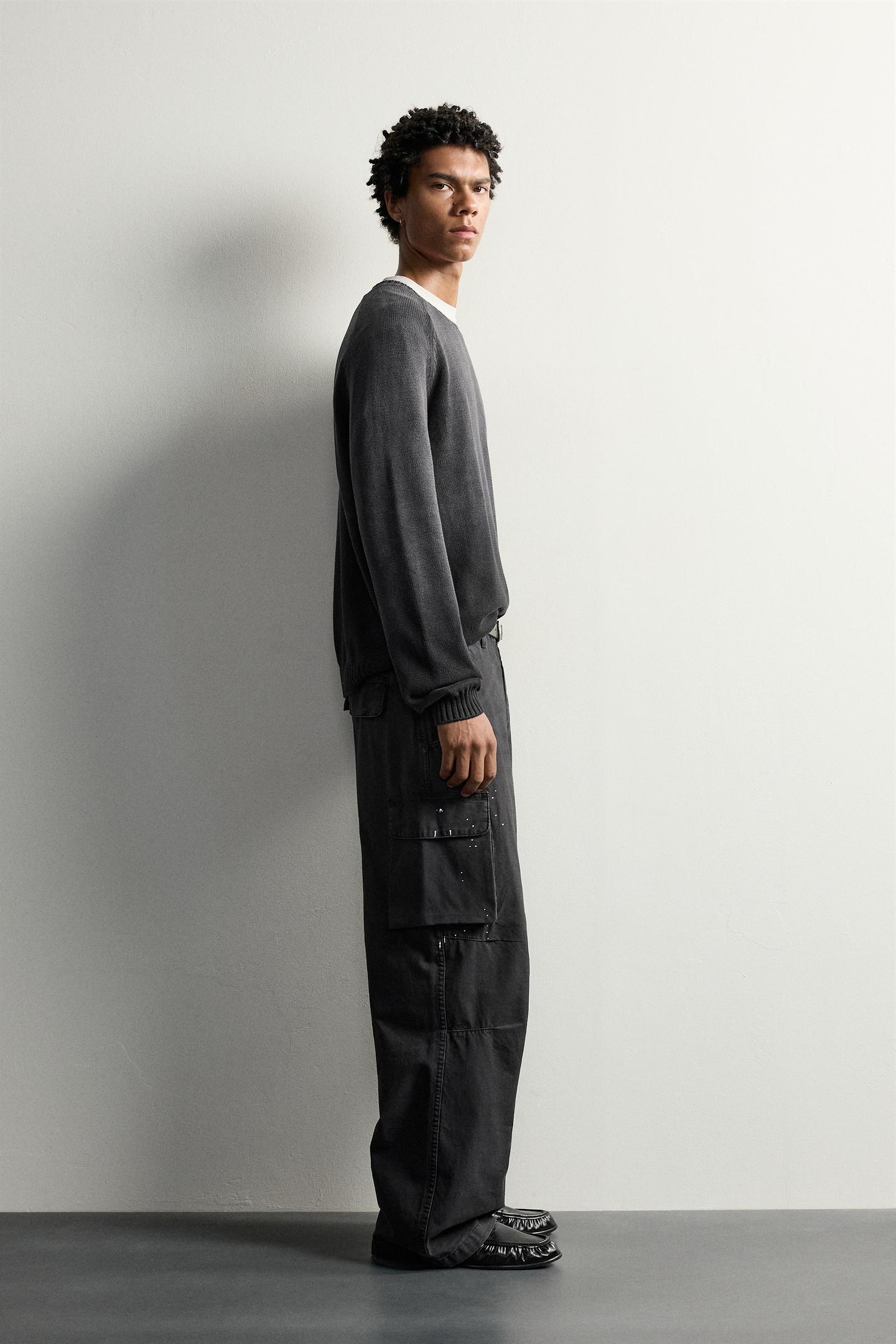 Мужской свитер Zara 100% Cotton Washed-Effect, цвет: Чёрный — фото 4