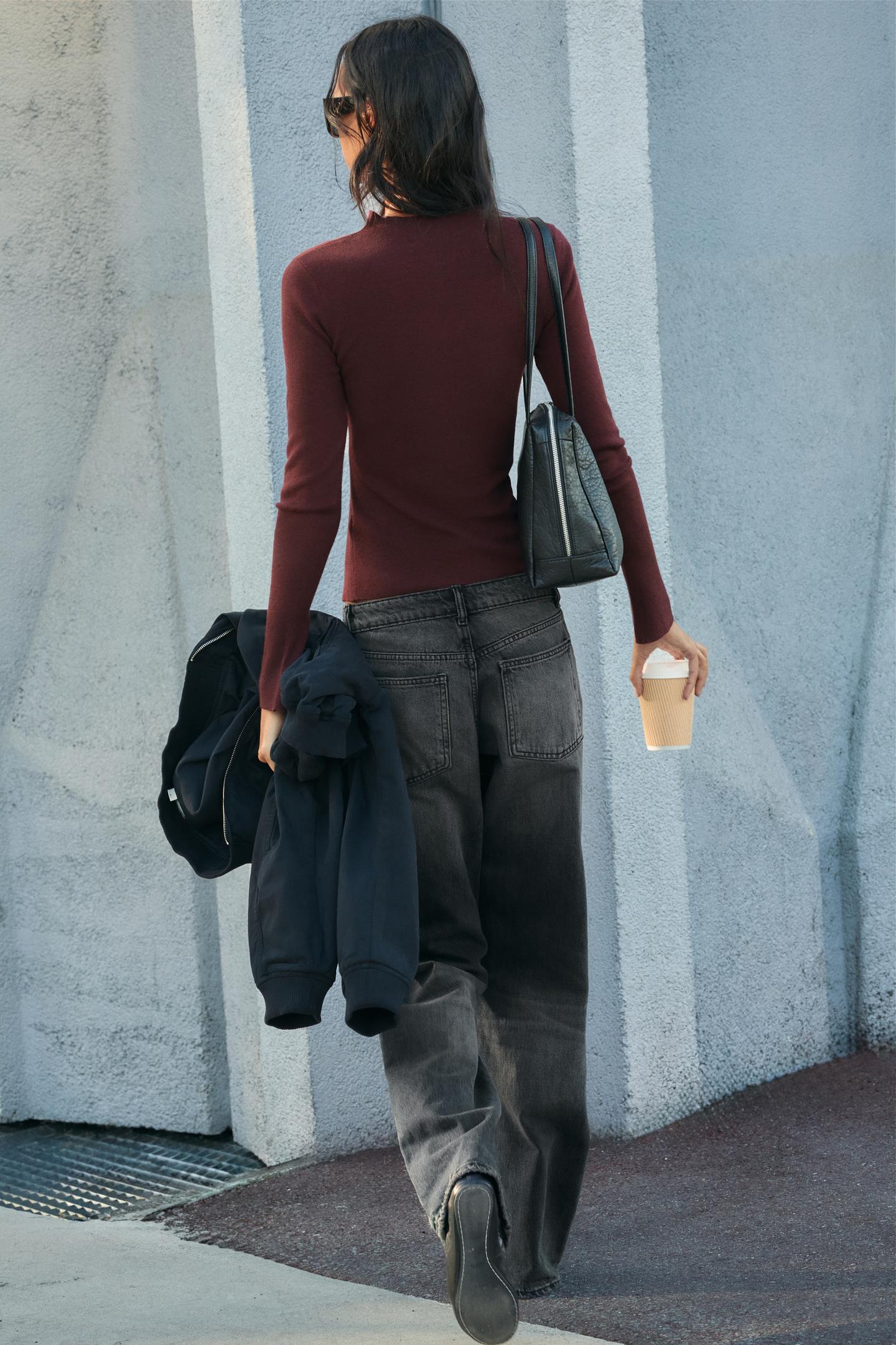 Женский топ Zara Draped Knit Top, цвет: Бордовый — фото 3