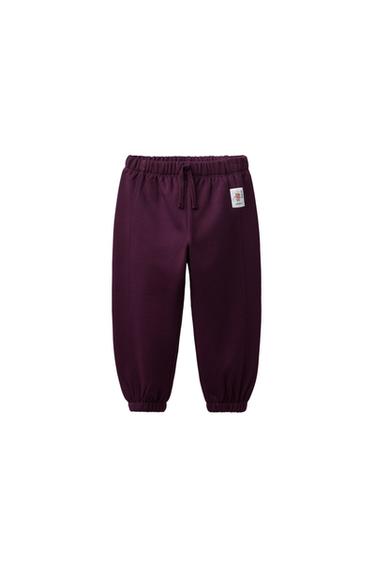 بنطلون رياضي من الصوف الثقيل مع ملصق - باذنجاني داكن by Zara